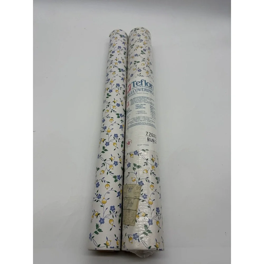 Vtg 1.5 Wallcovering Wallpaper Roll NOS 77023 Run 2 Blue Yellow Cottage Floral
